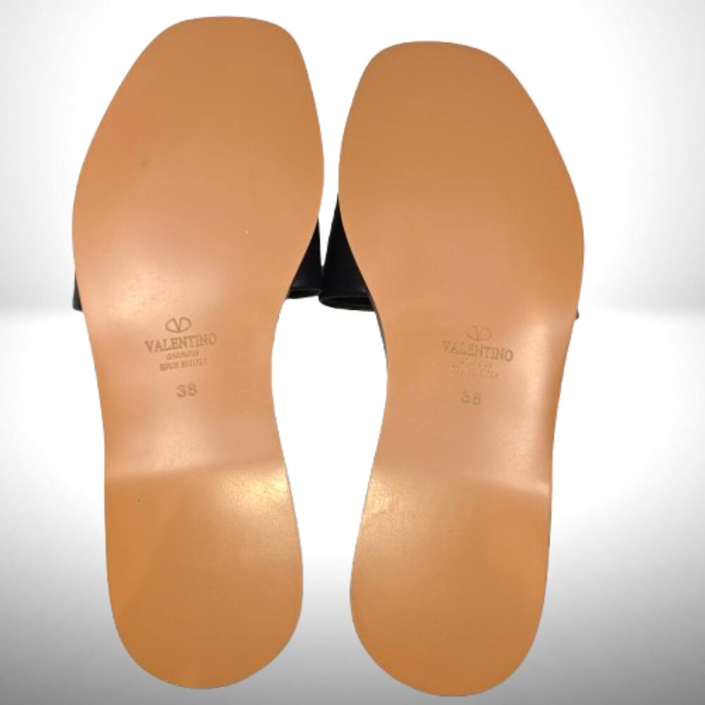 Valentino Garavani VLogo Leather Cutout Flat Slide Sandals - Size 38 - Picture 2 of 3